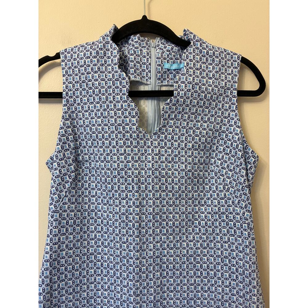 J. McLaughlin Vilma Print Dress Scalloped Neckline Blue Sleeveless Size 6 - Picture 3 of 8